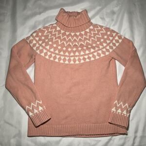 Duluth Trading Sweater Women Size S Fair Isle Turtleneck Knitted Heavy Cotton